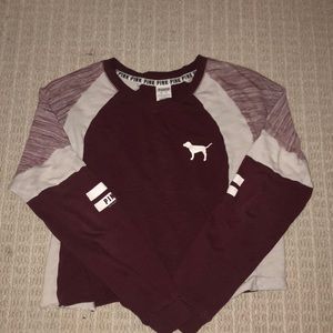 PINK Maroon Cropped Sweatshirt
